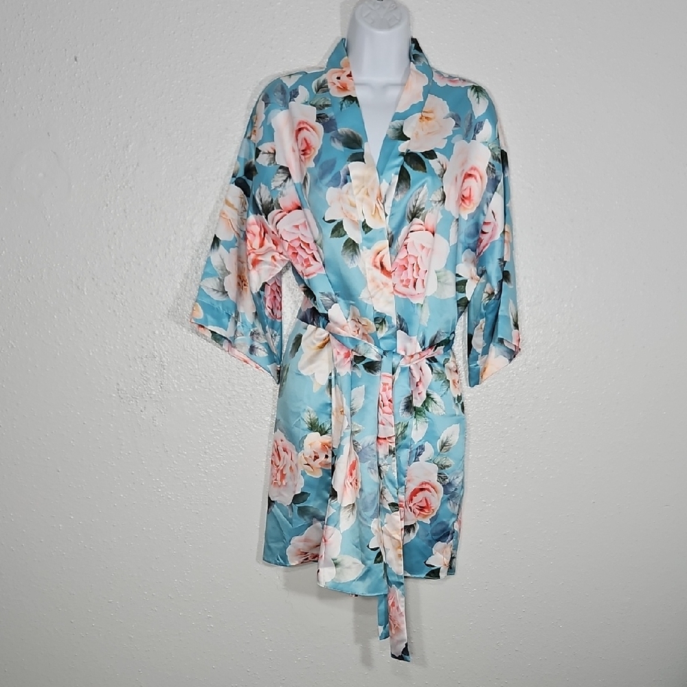 Flora Nikrooz Shiny Large Floral Print Kimono Robe Large/XLarge